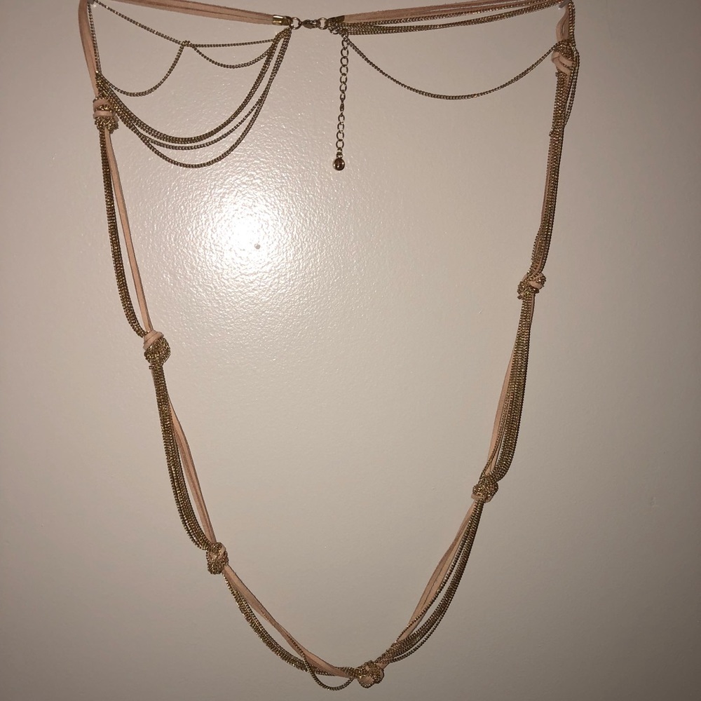 gold and beige leather knotted necklace